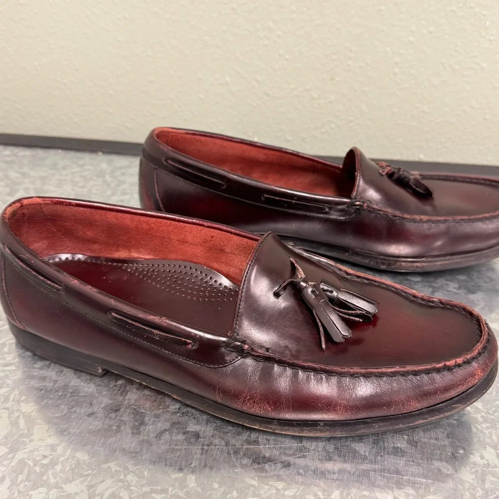 Johnston & Murphy Tassel Loafers Mens Burgundy Leather Slip On Dress Shoes Fair‎